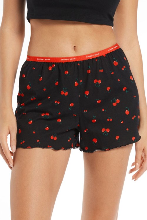 Black Black Cherry Print 548v Tezenis Lettuce Leaf Printed Cotton Shorts | 635904-PYK