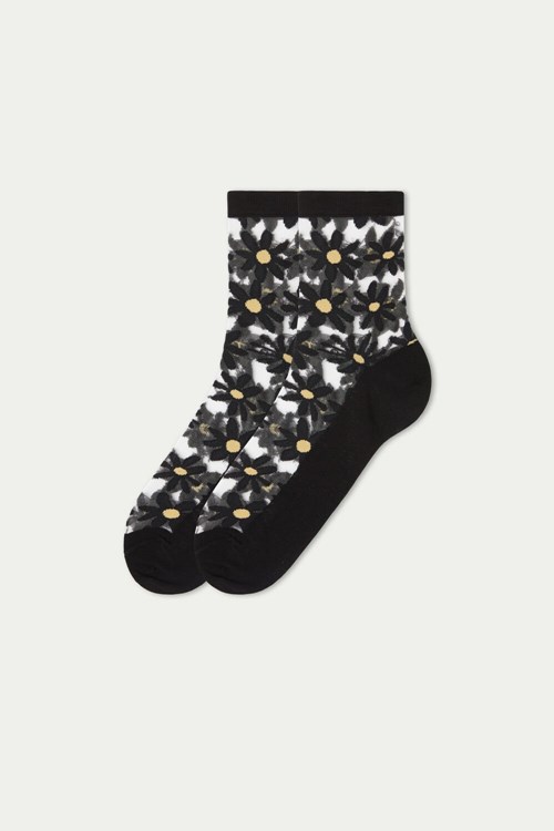 Black Black Daisy Tulle 499v Tezenis Fancy Cotton Crew Socks | 607823-DEQ