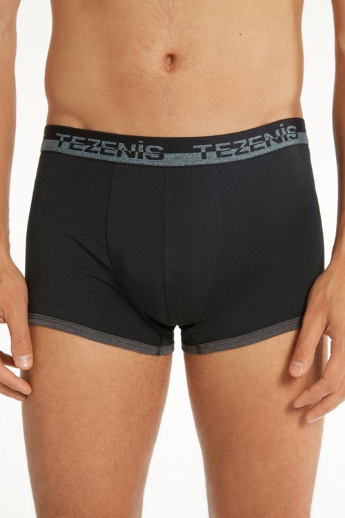 Black Black/Dark Gray Heather 6019 Tezenis Cotton Boxers with Logo Elastic Band | 965203-DNT