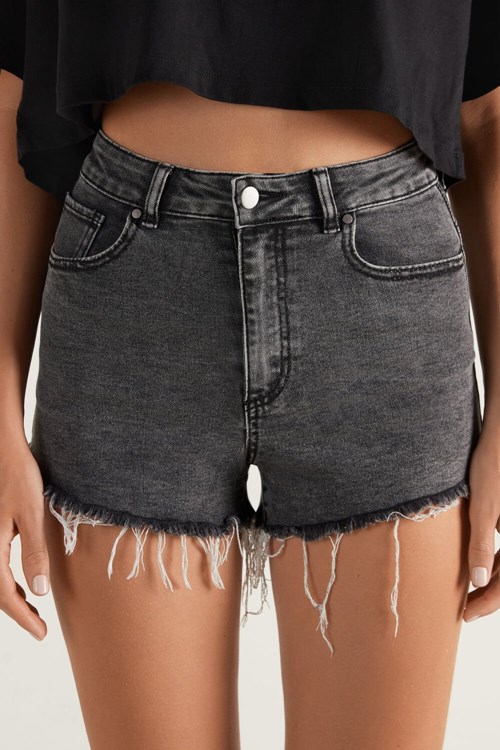 Black Black Denim 8965 Tezenis High Rise Frayed Denim Shorts | 791328-UGO