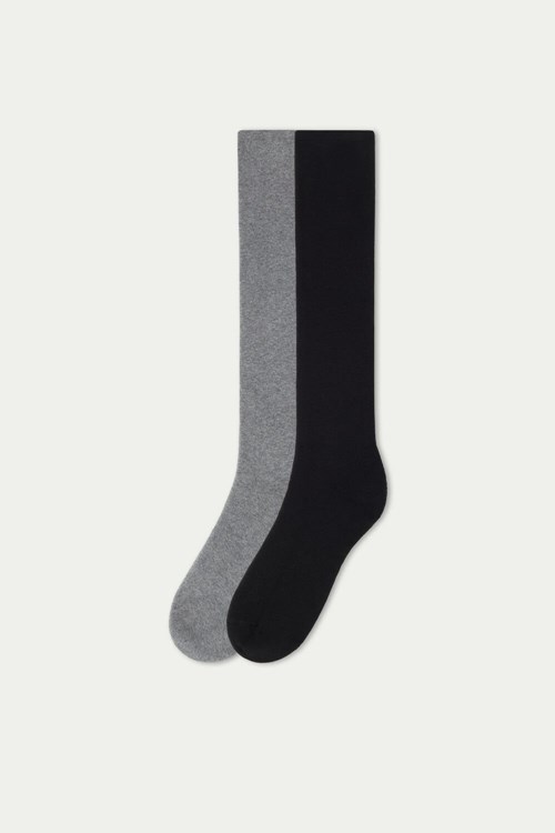 Black Black/Gray 9301 Tezenis Long Thermal Cotton Socks | 452786-WDT