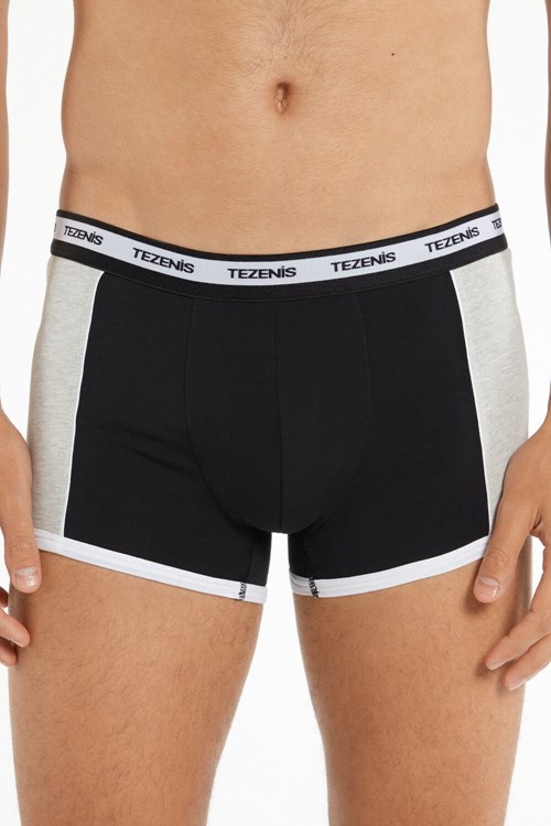 Black Black/Gray/White 243u Tezenis Two-tone Cotton Boxers with Logoed Elastic | 092345-VNS