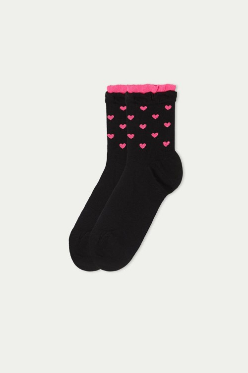 Black Black Hearts 456v Tezenis Patterned Cotton Crew Socks | 806295-MKQ