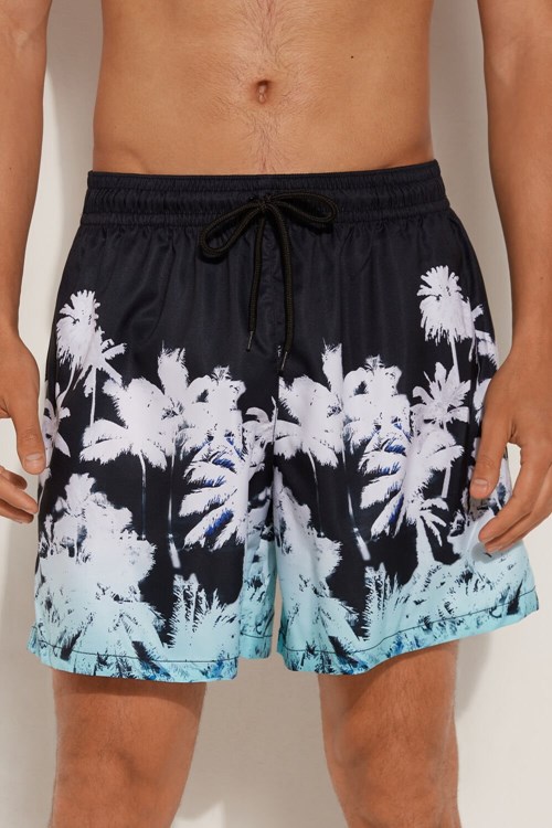 Black Black Palm Tree Print 550v Tezenis Printed Swim Trunks | 105493-UBT