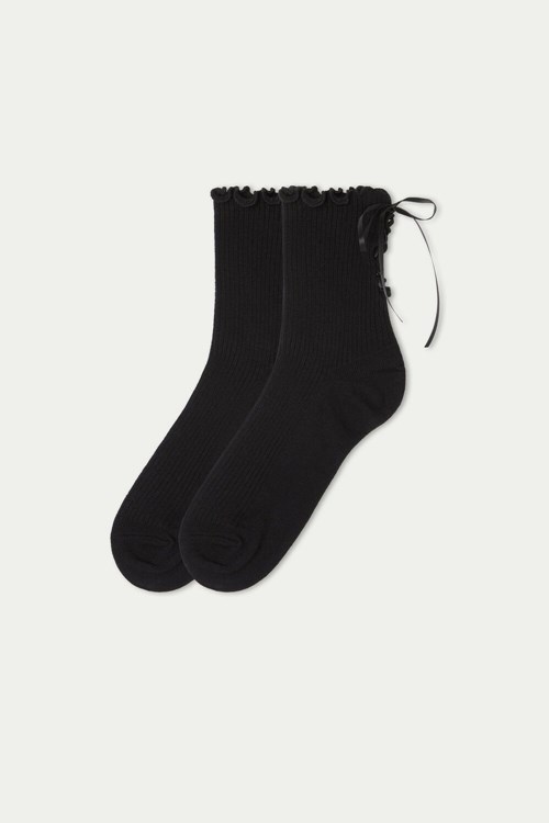 Black Black Ribbed Twist 462v Tezenis Patterned Cotton Crew Socks | 280476-PDE