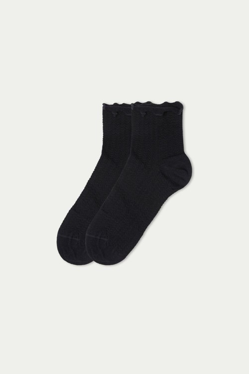 Black Blue Lettuce Trim Braiding 493v Tezenis Patterned Cotton Crew Socks | 308679-LFM