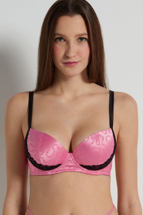 Black Bright Pink/Black 284v Tezenis Wien Love Bouquet Lightly Padded Balconette Bra | 769402-NPG