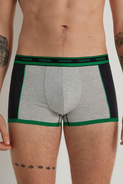 Black Light Gray Heather/Bright Green 426v Tezenis Two-tone Cotton Boxers with Logoed Elastic | 504291-WDM