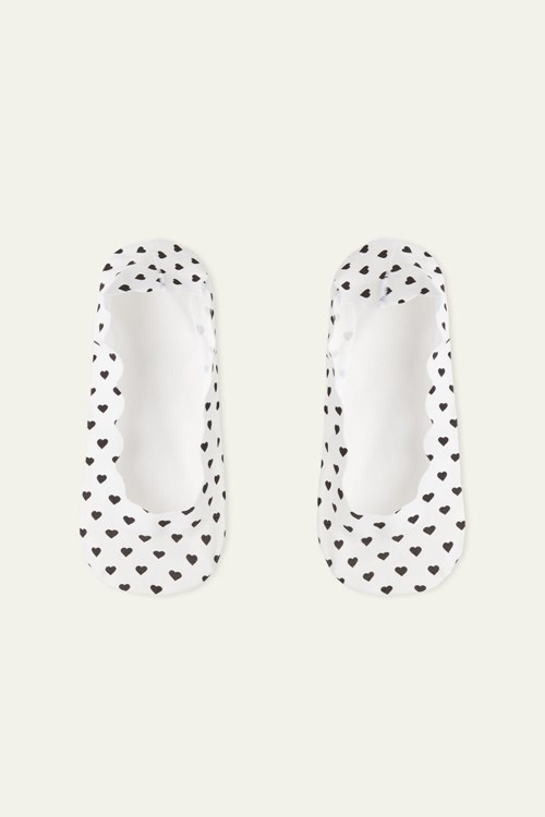 Black White Hearts Scalloping 482v Tezenis Fancy Cotton Shoe Liners | 510496-EDJ