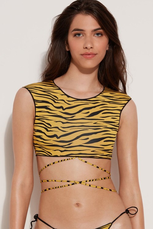 Black Yellow Zebra Print 618v Tezenis Yellow Zebra Bra-Style Bikini Top | 238546-MPK