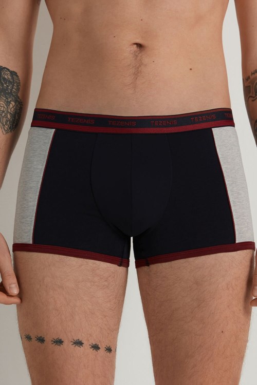 Blue Dark Blue/Brick Red 417v Tezenis Two-tone Cotton Boxers with Logoed Elastic | 394716-KGQ