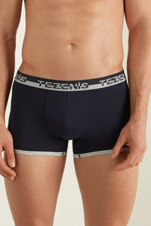 Blue Dark Blue/Light Gray Heather 078u Tezenis Cotton Boxers with Logo Elastic Band | 092536-GNI