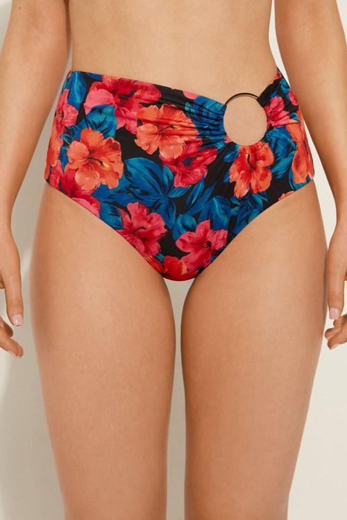 Blue Tropical Flower Print 756v Tezenis Hawaiian Sunset High Rise Bikini Bottoms | 631974-ZNH