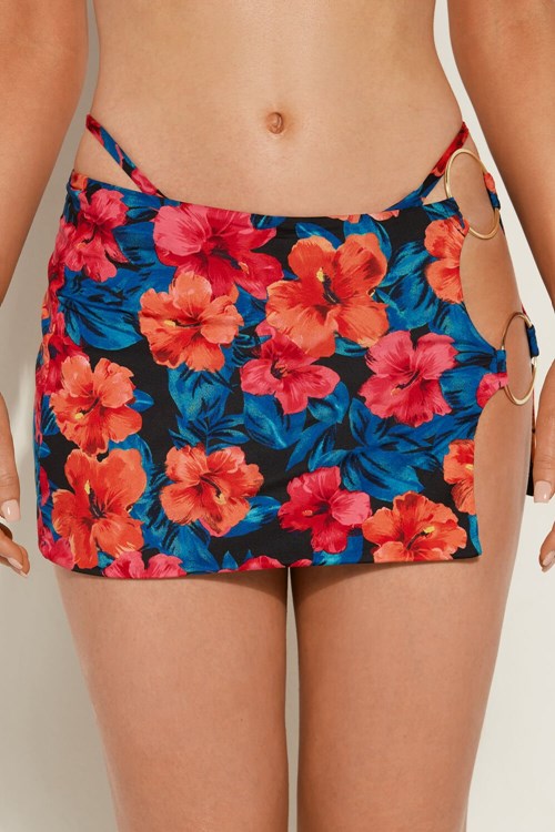 Blue Tropical Flower Print 756v Tezenis Hawaiian Sunset Pareo Mini Skirt | 710623-OLX