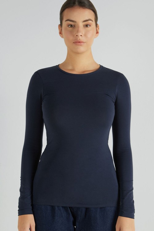 Blue Ultimate Blue 624t Tezenis Long-Sleeve Crew-Neck Stretch-Cotton Top | 138602-GEI