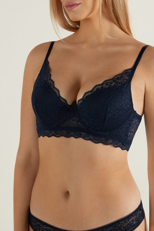 Blue Ultimate Blue 624t Tezenis Malibu Recycled Lace Super Push-Up Bra | 812354-GRH