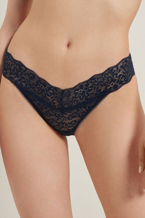 Blue Ultimate Blue 624t Tezenis Recycled Lace High-Cut Thong | 390164-FJR