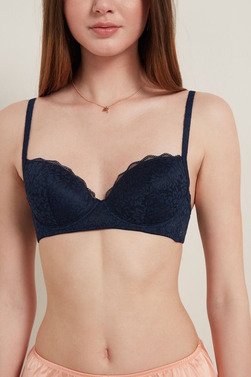 Blue Ultimate Blue 624t Tezenis Wien Recycled Lace Lightly Padded Balconette Bra | 435076-CJF