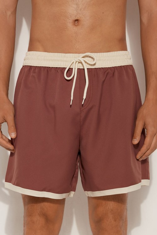 Brown Bark Brown 542v Tezenis Recycled Fabric Basic Contrasting Swim Trunks | 345709-TWY