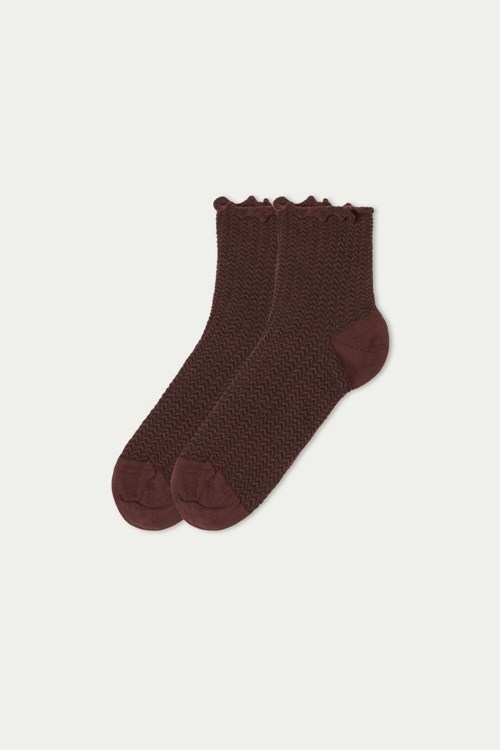 Brown Brown Lettuce Trim Braiding 949v Tezenis Patterned Cotton Crew Socks | 680549-PBY