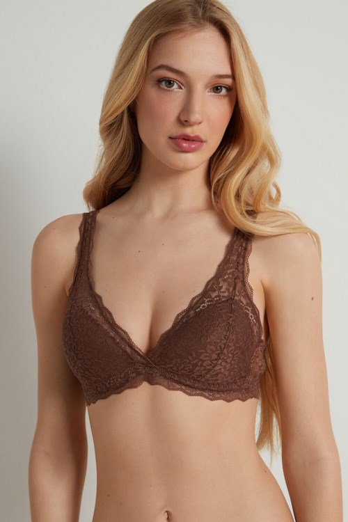 Brown Earth Brown 633v Tezenis Havana Recycled Lace Triangle Bra | 508436-EDL