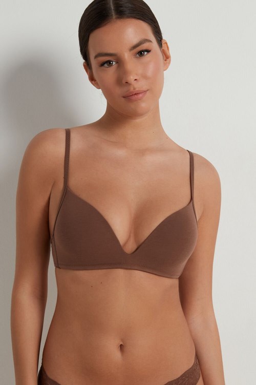 Brown Earth Brown 633v Tezenis London Non-Wired Padded Triangle Bralette in Cotton | 874902-ZMS