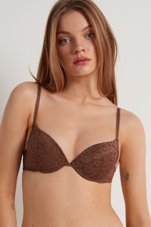 Brown Earth Brown 633v Tezenis Los Angeles Recycled Lace Super Push-Up Bra | 930814-UKS