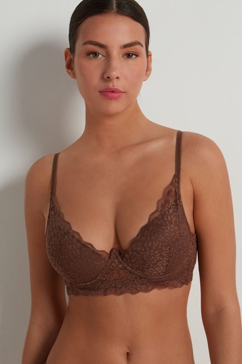 Brown Earth Brown 633v Tezenis Malibu Recycled Lace Super Push-Up Bra | 165340-ZVE