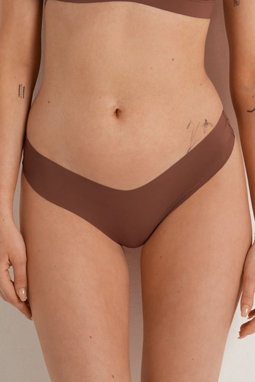 Brown Earth Brown 633v Tezenis Microfiber V-Shaped Laser-Cut Brazilian Panties | 758930-TUX