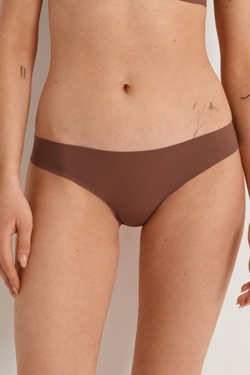 Brown Earth Brown 633v Tezenis Raw-Edge Microfiber Cheeky | 867253-CVT