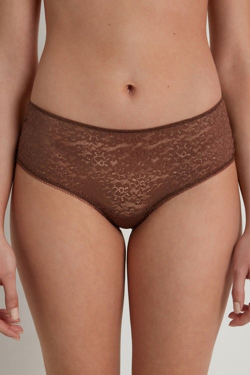 Brown Earth Brown 633v Tezenis Recycled Lace Boyshorts | 064312-NFU