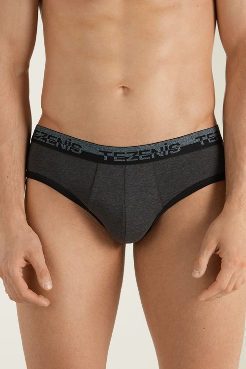 Dark Grey Dark Gray Heather/Black 6540 Tezenis Cotton Briefs with Logo Elastic Band | 167238-CAS