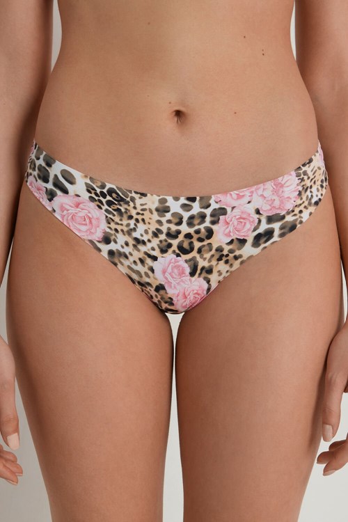 Floral Animal-print Rose Print 600v Tezenis Raw Edge Brazilian Brief in Printed Microfiber | 248739-SIK