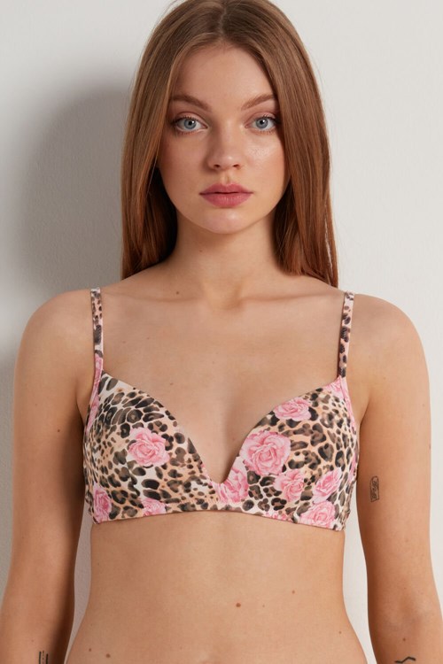 Floral Animal-print Rose Print 600v Tezenis London Bra in Printed Cotton | 835972-PLN