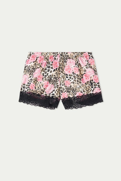 Floral Animal-print Rose Print 600v Tezenis Satin and Lace Shorts | 982147-CJZ