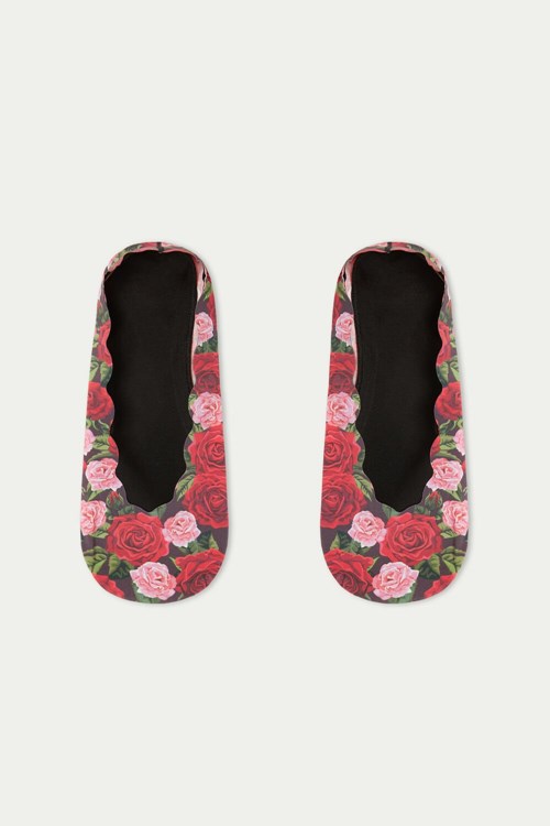 Floral Black Rose Scalloping 486v Tezenis Fancy Cotton Shoe Liners | 654972-UWE