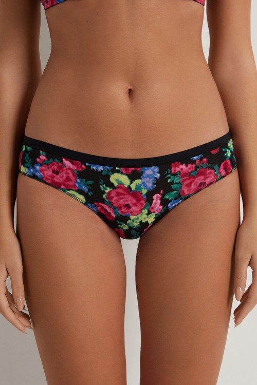 Floral Faded Black Floral Print 274v Tezenis Printed Cotton Panties | 152368-YZW