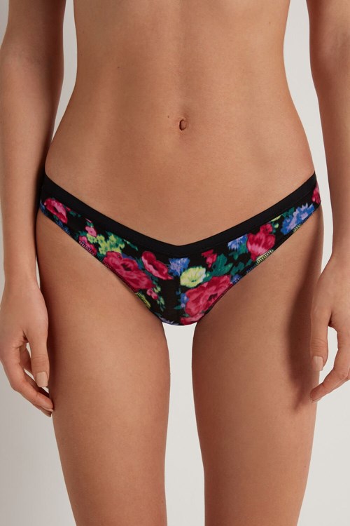 Floral Faded Black Floral Print 274v Tezenis Printed Cotton Brazilian Brief | 379865-ITE