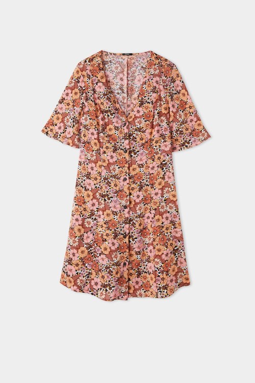 Floral Floral Animal Print 581v Tezenis Half-Sleeve Viscose Fabric Shirt Dress | 062817-VMA