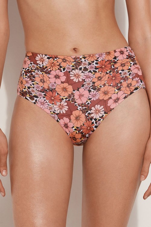 Floral Floral Animal Print 581v Tezenis Flower Animal Print Gathered High-Cut Bikini Bottoms | 084136-IRN