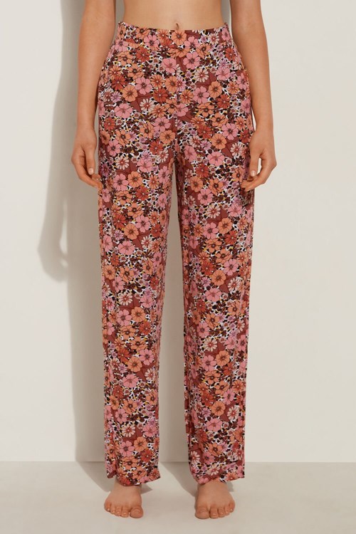 Floral Floral Animal Print 581v Tezenis Straight-Leg Viscose Fabric Pants | 084359-VMQ