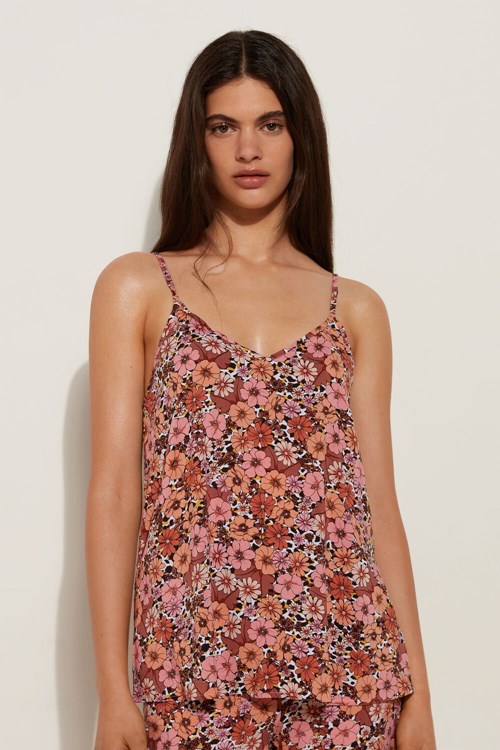 Floral Floral Animal Print 581v Tezenis Viscose Fabric Flared Tank Top | 297540-GPQ