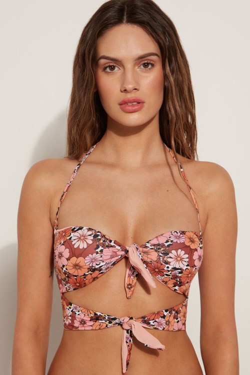 Floral Floral Animal Print 581v Tezenis Flower Animal Print Bandeau Bikini Top | 319457-YUP