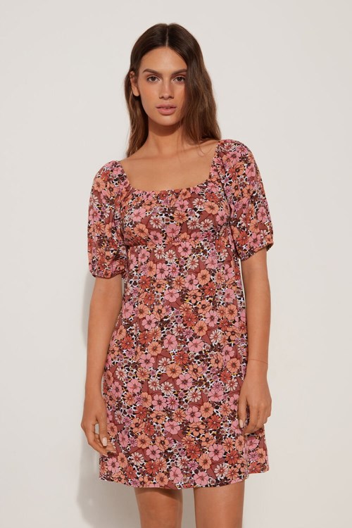 Floral Floral Animal Print 581v Tezenis Half-Sleeve Mini Dress with Crisscross Back | 980745-AYP