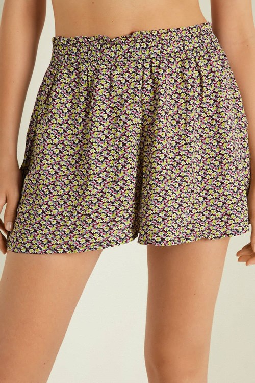 Floral Green Flowers Print 835u Tezenis Viscose Canvas Skort | 931745-FHG