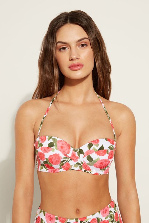 Floral Romantic Rose Print 598v Tezenis Romantic Roses Padded Bandeau Bikini Top | 285076-IPD