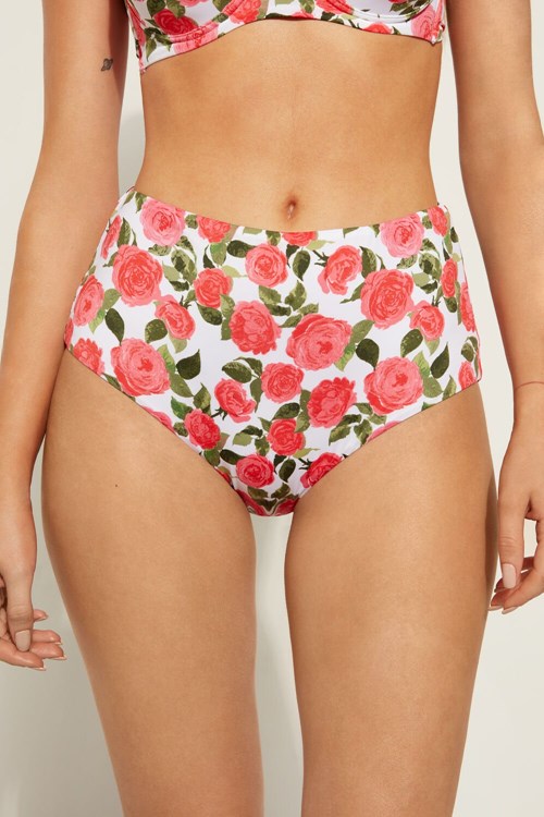 Floral Romantic Rose Print 598v Tezenis Romantic Roses High-Waisted Bikini Bottoms | 968042-PHR