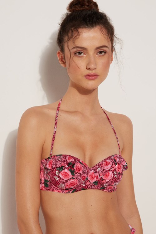 Floral Wild Rose Print 616v Tezenis Wild Roses Padded Bandeau Bikini Top | 917824-VJQ