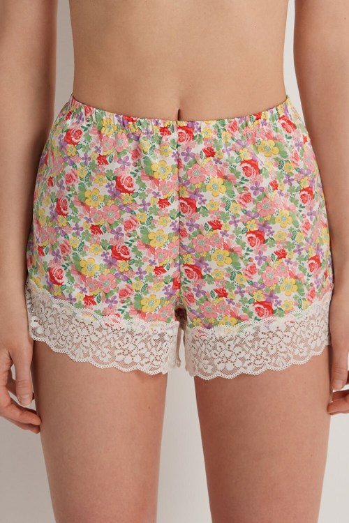 Floral Wildflower Print 294v Tezenis Satin and Lace Shorts | 086257-CXZ