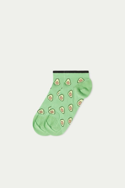 Green All-over Green Avocado 447v Tezenis Appliquéd Patterned Cotton No-Show Socks | 491360-JUY